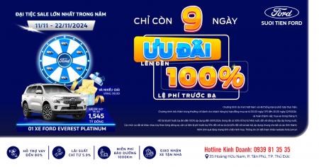 Chỉ còn 9 ngày cuối cùng - Ưu đãi lên đến 100% lệ phí trước bạ khi mua xe Ford